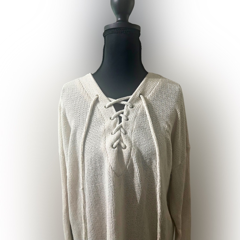 Sadie & Love‎ Cream Lace-Up Knit Sweater Size Large